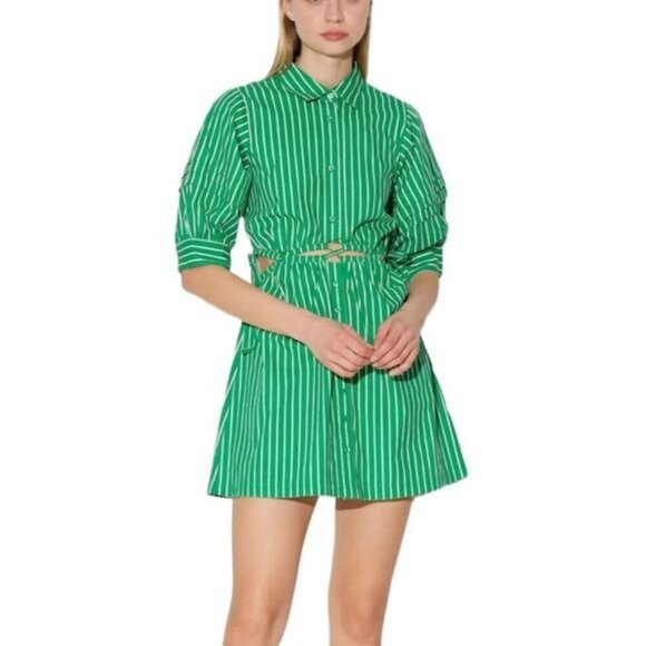 Walter Baker Cut Out Midriff Cotton Meera Dress Green Kelly Stripe size S NWT - Picture 12 of 14
